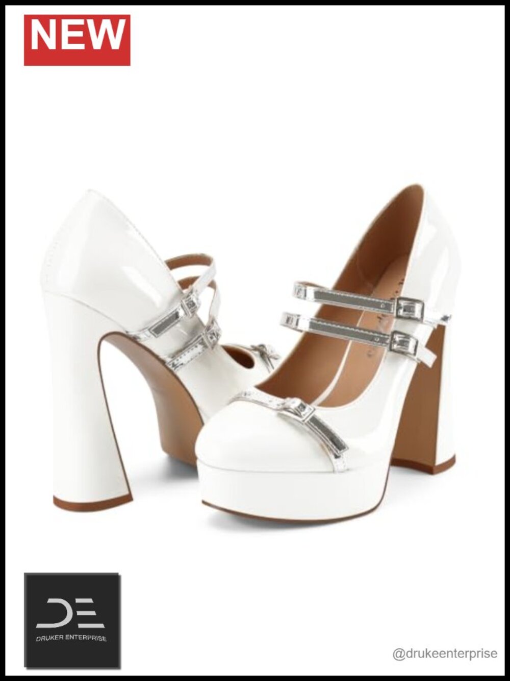 Platform Mary Jane Chunky Heels Round Toe Pumps Faux Leather